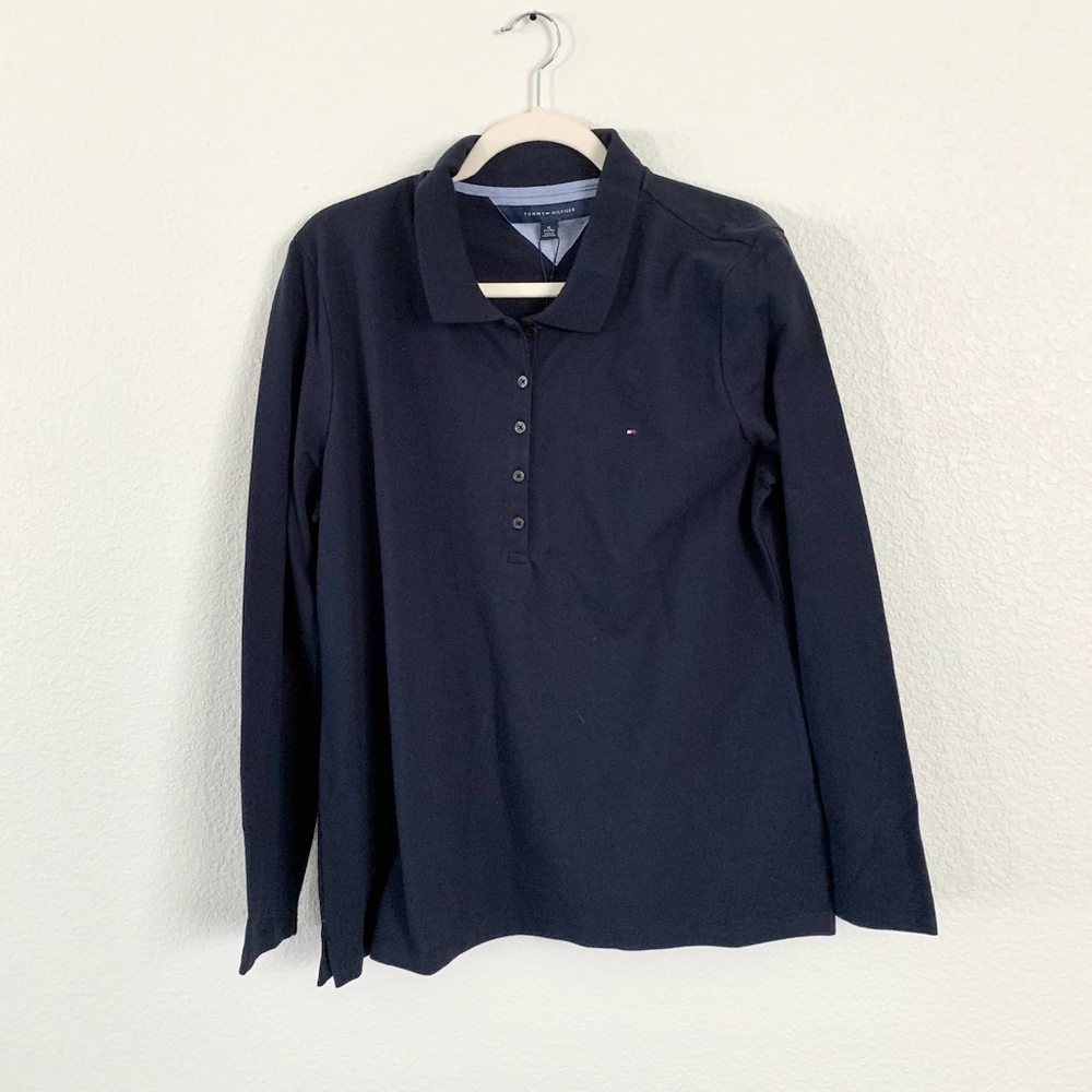 Free People Blue Long Sleeve Polo Top